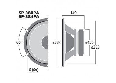 WOOFER PA E DI POTENZA, 250 W, 8 OHM (SP-380PA) 4 OHM (SP-384PA)